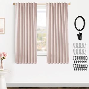 Nursery Curtains for Girls Room,Linen Black Out Back Tab Hooks Pleat Preppy Pink Blackout Curtains 2 Panels 63 Inch Length for Baby Teen Bedroom Dormitorio Dorm Short Window,Dusty Blush Pink