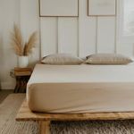 DaDa Bedding Luxury 100% Cotton Fitted Sheet - Gallery of Roses Soft w/Pillow Cases Set - Neutral Solid Sandy Beige Tan - Cal King - 3-Pieces