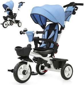EOOWOY Baby Trike, 6-in-1 Kids Tricycle with Adjustable Push Handle, Removable Canopy, Safety Harness for 18 Months - 5 Year Old(Blue)