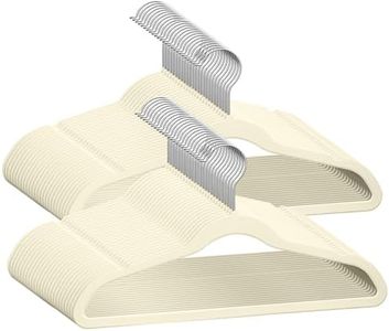 TechZoo 50 Premium Kids Velvet Hangers - 14" Inch Non-Slip Kids Hangers - Ultra Slim Space Saving Children Hangers - 360°Swivel Hook, Strong & Durable Kids & Preteen Hangers - Ivory