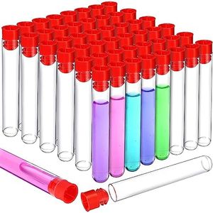 Teenitor 50pcs Test Tubes Plastic Test Tubes, 16×100mm Clear Test Tube with Caps for Lab Plastic Test Tubes for Plants, Beads, Party