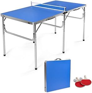 GYMAX Indoor Table Tennis Table Set, Folding Ping Pong Table with Net, 2 Paddles & 2 Balls, Multipurpose Free Standing Table Tennis Table Kit (Sky Blue)