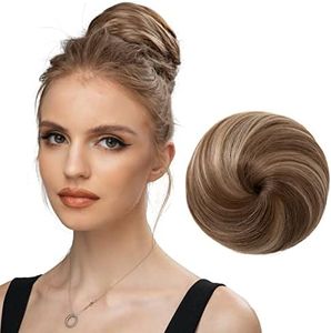 SARLA Fake Hair Buns Extensions Drawstring Ballet Bun Synthetic Donut Chignon Updo Hairpieces for Women Girls Lady Medium Brown/Ash Blonde 1 Piece