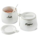 Salt and Pepper Bowls Set with Spoon, 2pcs Ceramic Salt and Pepper Cellar Set with Lid, Jar with Lid for Storage, Sea Salt, Spice, Sugar