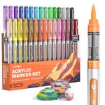 JusArt Acrylic Paint Markers Brush Tip 30 Colors, Water-Based No-Bleed Markers with Automatic Ink Control, Waterproof Acrylic Paint Pens for DIY Art & Crafts -Eggs, Fabric, Rock, Glass, Ceramic, Metal