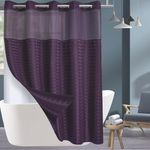 Conbo Mio Hotel Style Fabric Shower Curtain with Snap in Liner for Bathroom Machine Washable Waterproof Repellent Shower Curtain (Check-Purple,71W x 74H)