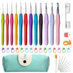 RealPlus Crochet Hooks Set, 12 Sizes Crochet Kit for Beginners, Ergonomic Crochet Needle for Arthritic Hands (Blue)