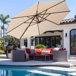 wikiwiki 12 FT Cantilever Patio Umbrella, Offset Umbrella Outdoor Patio, 6-Level 360°Rotation Heavy Duty Large Umbrella with Cross Base, Beige