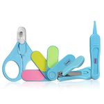 LuvLap Baby Grooming Scissors & Nail Clipper Set/Kit, Manicure Set, 4pcs, Blue, 0m+