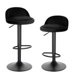 EUGAD Bar Stools Set of 2 Black Velvet Bar Stools Swivel Bar Chairs Breakfast Dining Stools Height Adjustable Barstools, Footrest, Seat Height 62-83cm 0824BY-2-UK