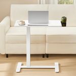 VASAGLE Overbed Table with Wheels, Small Standing Desk, 70 x 40 cm Tabletop, Adjustable Height, 2 Cup Holders, Phone and Tablet Slot, Cloud White LSD600W01