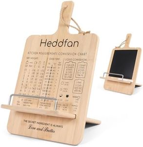 Adjustable Cookbook Stand with Conversion Chart & Built in Blackboard – Bamboo Recipe Book Holder for Kitchen Counter, Great for All Books, Phones, Tablets, & iPads
