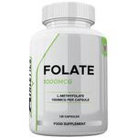 Folate 1000mcg (L-Methylfolate) 120 Capsules, 5-MTHF Active Form of Folic Acid/Vitamin B9