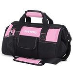 FASTPRO 14-Inch Pink Tool Bag for Women, Zip-top Wide Mouth Open Tool Organizer, with Adjustable Shoulder Strap