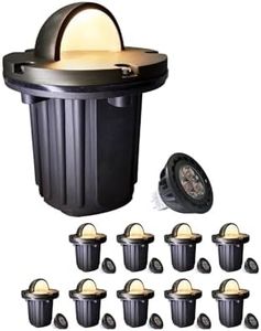 MALORY Brass Top Cover Landscape Well Lights,（6‘’H 12V Low Voltage Outdoor In Ground Lights,Landscape Lighting for Pathway, Driveway and Garden (Beacon Top, 10-Pack with Bulb)
