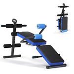 SPOTRAVEL Adjustable Sit Up Bench, Full Body Workout Machine with LCD Monitor, Foldable Fitness Weight Bench for Home & Gym (Blue)
