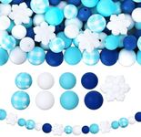 Whaline 96Pcs Christmas Winter Silicone Beads with Elastic Rope Blue Buffalo Plaid Round Snowflake Xmas Loose Spacer Beads for DIY Crafts Jewelry Necklaces Bracelets Keychain Making