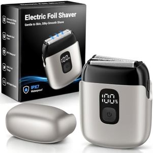 Electric Foil Shavers for Men, Mini Electric Razor with 3 Floating Blades, IPX7 Waterproof Cordless Shaver, LED Battery Display, USB-C Fast Charging & Travel Lock, Champagne Gold