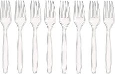 Shopping Dose Pack of 50 Reusable Clear Plastic Forks Heavy Duty Plastic Fork Set for Party Flatware Cake Forks Indoor Outdoor Events, Birthday Parties, Catering and Weddings