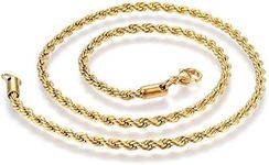 Fashewelry 10Pcs 3mm Real 18K Gold Plated Twisted Rope Chain Necklace 19.7" Unisex Stainless Steel Chain Link Necklace with Lobster Clasp for Women Men DIY Jewelry Making Findings