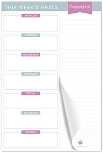 bloom daily planners Weekly Meal Planning Pad - Magnetic Hanging Refrigerator Menu Planner with Tear-Off Sheets & Perforated Grocery Shopping Lists - 6” x 9” (Pink & Teal)