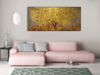 Orlco Art Wall Decoration Hand Painted Landscape Flower Wall art Abstract Palette Knife Gold Tree Blossom Oil painting On Canvas Family wall Living Room Art Wall Decor Stretched Gold 24X48inch