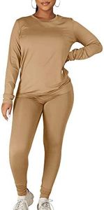 Kaximil Women's Workout Tracksuit 2 Piece Outfits Long Sleeve Top Legging Jogger Pants Set, X-Large, Khaki