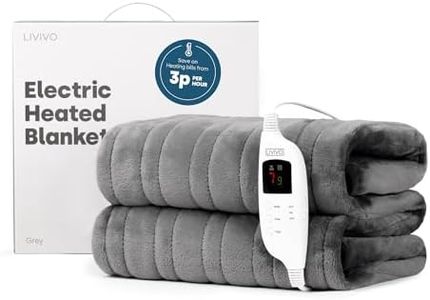 LIVIVO Heated Electric Over Blanket – Ultra Soft Micro Fleece Throw with Timer Function – 160x130cm - Easy to Use Detachable Digital Control - Machine Washable (Grey)