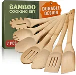 7 PCs Wooden Cooking Utensils set, Bamboo Wooden Spoons for Cooking, Kitchen Gift Ideas – Easy to Clean Wooden Kitchen Utensils, Sturdy, Lightweight & Heat Resistant