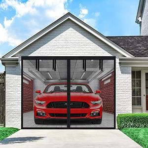Single Garage Door Screen Kit, UUP 9x7Ft Magnetic Mesh Screen for Garage Opening 1 Car, Garage Net Cover, Sturdy Fiberglass Magic Curtain Outdoor for Patio, Porch, Window to Keep Bugs Out, Black