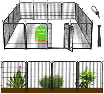 Getlay 56in(H) Garden Fence, 10 Panels Total 22.1 Ft(L), Garden Fence with Low Threshold Gate, Anti Dig Fence Barrier, Fencing for Garden Beds, Black Metal Decorative Garden Fencing