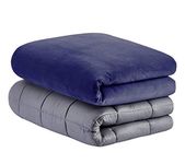 Cottington Lane Weighted Blanket for a Adult - Queen(15 Lbs Or 6.8 Kg) - Calm, Sleep Better and Relax Naturally. Queen Size_Grey Blanket + Navy Blue Cover