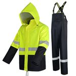 Navis Marine Rain Suit for Men Heavy Duty Workwear Waterproof Jacket with Pants 3 Pieces (Fluorescent Yellow, Large)