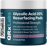 QRxLabs Glycolic Acid 20% Resurfacing Pads With Vitamins B5, C & E, Green Tea, Calendula, Allantoin - Exfoliates Surface Skin And Reduces Fine Lines And Wrinkles