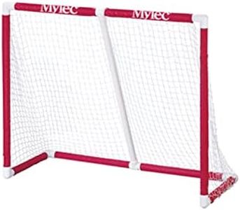 Mylec PVC Junior Hockey Folding Goal for Indoor + Outdoor (54 x 44 Inches), Lightweight & Portable, Sleeve Netting System (Red, 15 Pounds)