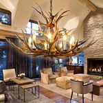 Rustic Antler Chandelier 8 Light, Large Deer Antler Chandelier Lighting Resin Antler Light Fixtures, Vintage Farmhouse Deer Horn Chandelier for Dining Room Kitchen Living Room, 8 Lights 11 A