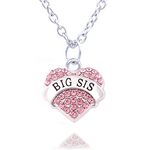 lauhonmin Family Jewellery Silver Alloy Pink Crystal Love Heart Big Sister Charm Pendant Necklace Women Girl Gift (Pink)