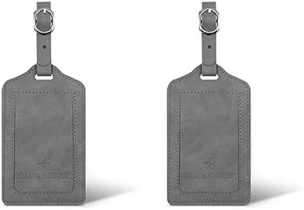 2Pcs Leather Luggage Tags with Flap & Strap, Name ID Card for Luggage Suitcase, Sturdy Travel Bag Tags Identifier, Baggage Labels Personalized for Women Men, Cruise Ships (Grey)