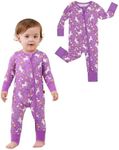 EASWEET Baby One-Piece Romper Footless Bamboo Viscose Pajamas Sleepers for Baby Girls, Magic Unicorn, 12-18 Months