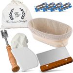 10 Inch Oval Bread Banneton Proofing Basket Set Includes: Decorative Bread Bag + Scoring Lame + Metal Dough Scraper + Flexible Plastic Bowl Scraper + Free Ebook