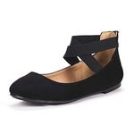 DREAM PAIRS Women's Comfortable Fashion Elastic Ankle Straps Flats Shoes, Black/Pu, 8