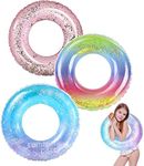 Inflatable Pool Floats 3 Pack Glitter Swim Rings for 2-5 Years Old Kids Pool Tubes Toys, Pool Floats Ring Toys Summer Beach Swimming Pool Floats Party Supplies for Girl Boy