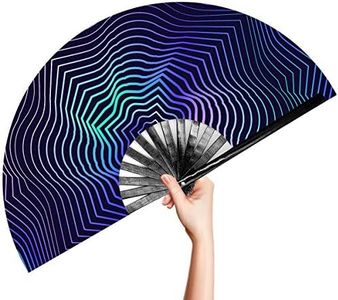 OMyTea Rave Clack Hand Fan for Men/Women - Large Chinese Japanese Bamboo Folding Handheld Fan - for EDM, Music Festival, Club, Event, Party, Dance, Performance, Decoration, Gift (Illusion Trippy)