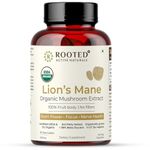 ROOTED Usda Organic Lions Mane Mushroom Extract Capsules, 38% Beta Glucans(60 Capsule)