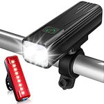 Babacom Bike Lights, 1200 Lumen Super Bright USB Rechargeable Bicycle Light, 5 Adjustable Lightness Cycling Front Light & Rear Light for Cycling Safety with IPX5 Waterproof & 6-50 Hours Running Time