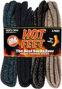 Hot Feet Cozy, Heated Thermal Socks for Men, Warm, Patterned Crew Socks, USA Men’s Sock Sizes 6 – 12.5 - Hot Feet (Denim | Navy | Oatmeal | Brown) (4 - Pack)