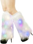 Barelove Fur Leg Warmers Womens Costume Sexy Faux Fur Fuzzy Leg Cuffs Warmers, 2 Pack Plush Furry Winter Long Boot Cuff Wrist Covers Boots Sleeves Gift for Girls (White, Colorful Light)