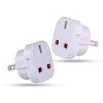 Pack of 2 UK to US Plug Adaptor Type G to Type A and B from UK to USA, Canada, Australia, Jamaica, Barbados, Mexico, Thailand, China, Japan and more 3 pin to 2 Pin American Travel Adapter Plugs