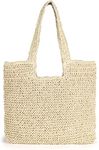 Straw Beach Bag, Women Tote Bag Woven Shoulder Bag, Handmade Large Summer Handbag Hobo Bag for Beach Picnic Vacation, Beige, Large, Casual