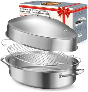 Large Roasting Pan with Rack and Lid, Gifts for mom women wife, Stainless Steel Large Oval Roaster, Nonstick Oven Cookware for Turkey Chicken, 21 Inch
